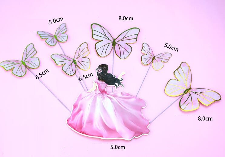 Tortový zápich SLEČNA + MOTÝLE ružová