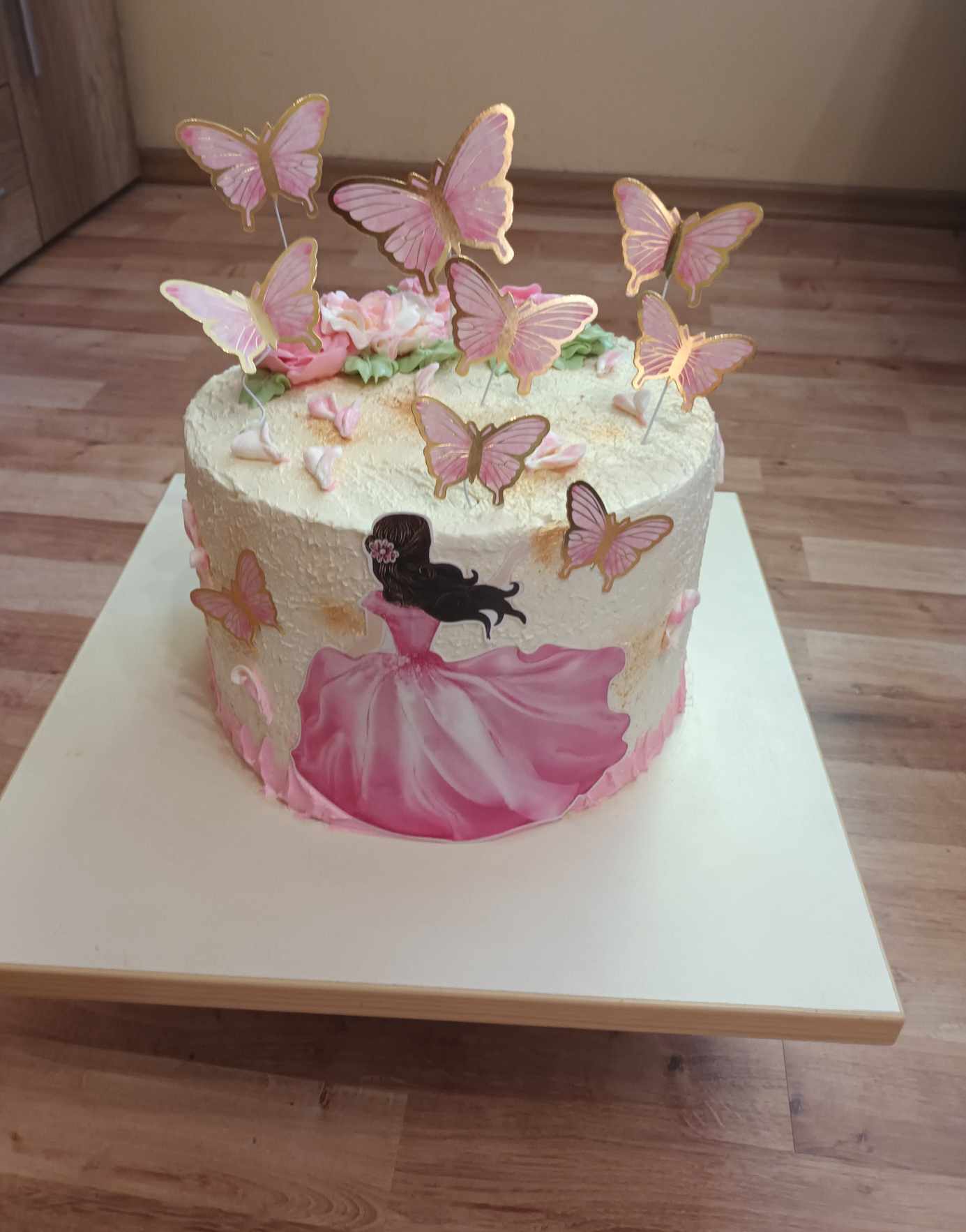 Tortový zápich SLEČNA + MOTÝLE ružová